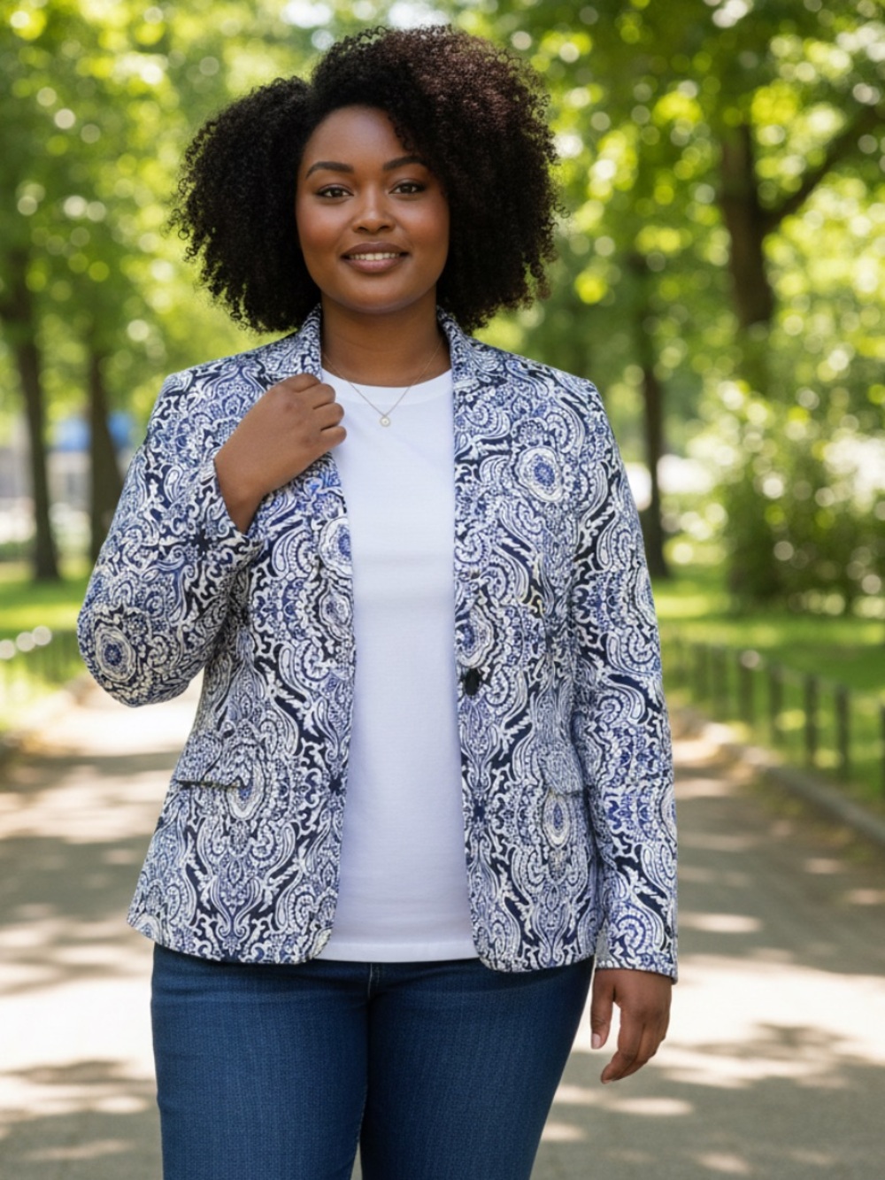Michael Kors Navy and White Printed Button Jacket